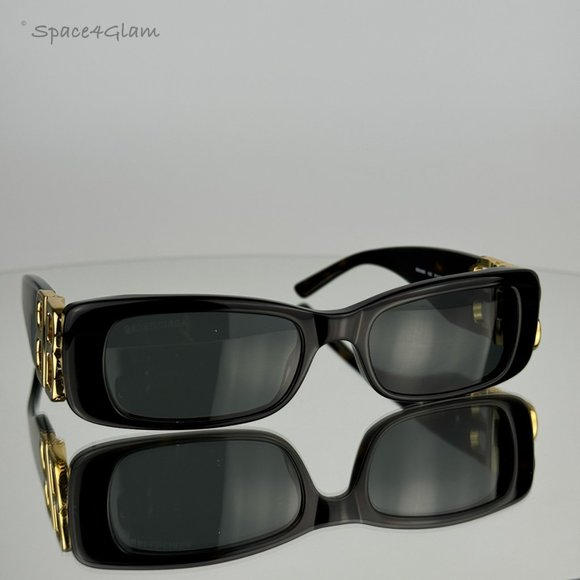 NEW Balenciaga BB0096S 002 Havana Gold Logo Green Rectangle Unisex Sunglasses - Picture 5 of 13